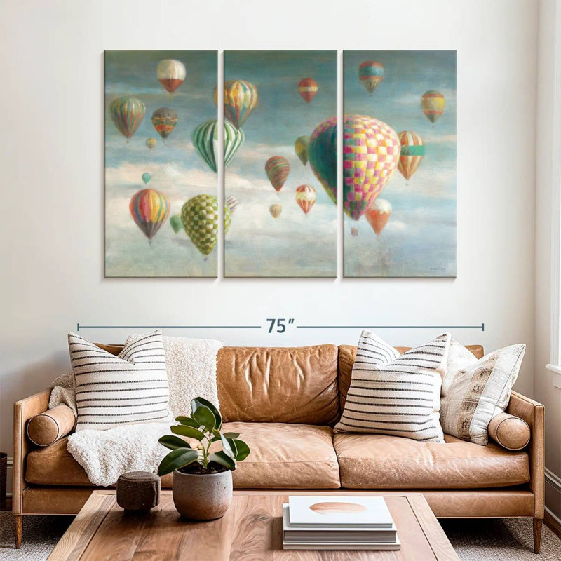 Mehar Hot Air Balloons With Pink, 42" H x 65" W