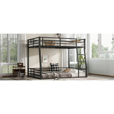 Lit superposé au-dessus de grand lit double en métal noir pour les adolescents et les invités - espace, sommeil tranquille, cadre, dortoirs à installation rapide, réduction du bruit, simple à assembler