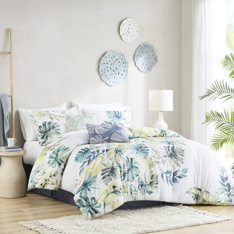 Queen Size Cotton Comforter - Tropical Plant 6 Piece Bedding Print