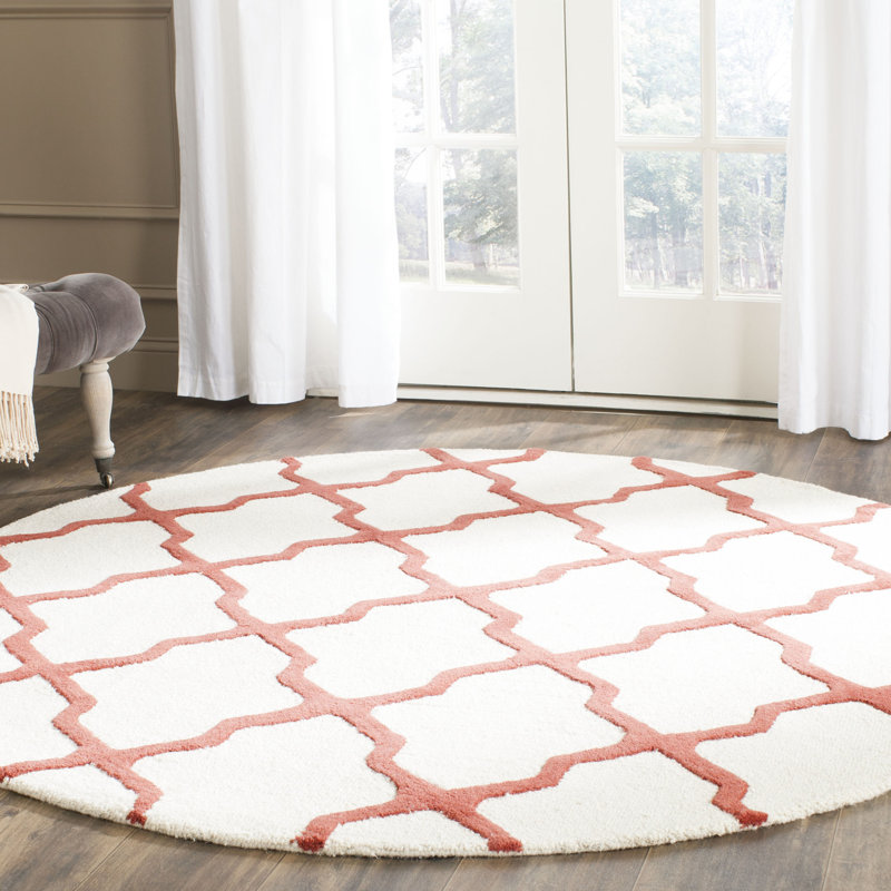 Tapis en laine touffeté à la main Cannen, Rond 6 pi, Ivoire / rouille