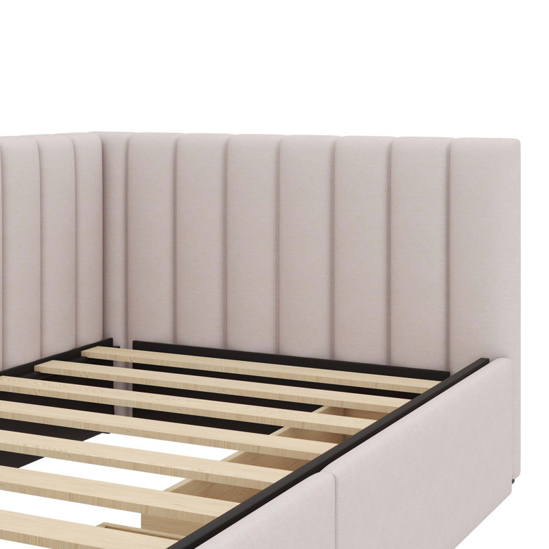 Twin-Size Upholstered Daybed With Two Built-In Drawers, Beige