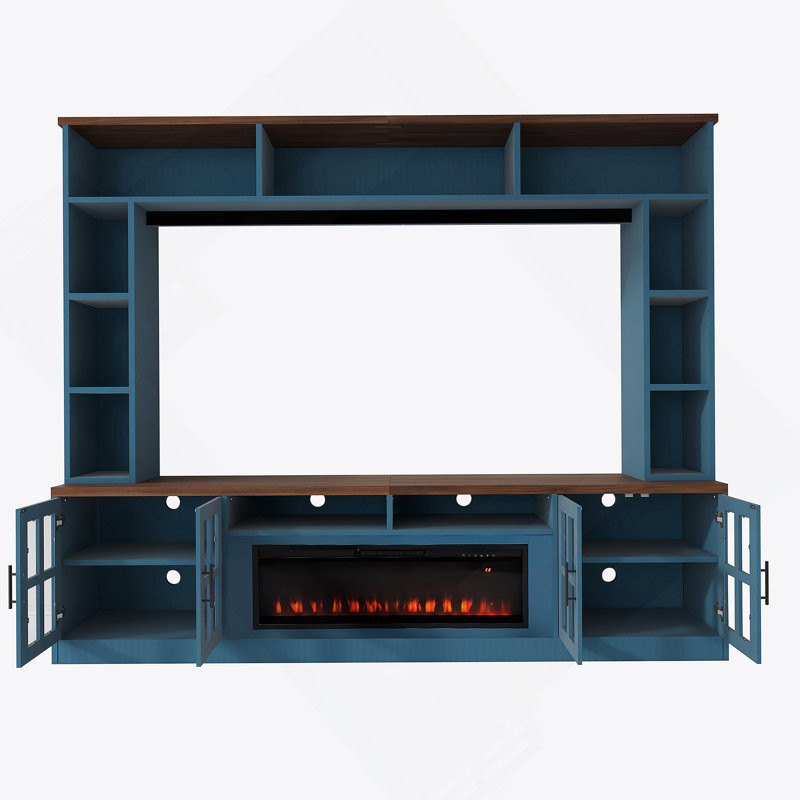 Wall Unit Entertainment Center With Bookshelves For Tvs Up To 80", Modern TV Stand Media Console With Electric Fireplace