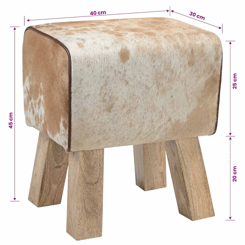 Storage Bench, 45cm H x 40cm L x 30cm D, Animal Print, Brown/White