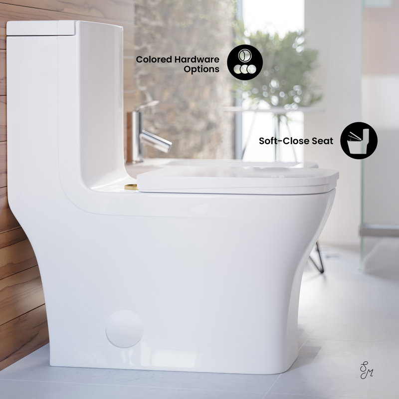 Concorde White One Piece Dual Flush Toilet with Brushed Gold Hardware