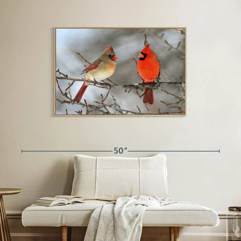 Paire de cardinaux, Cadre flottant en bois naturel, 40 po x 27 po
