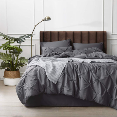 Best Seller Bedsure Full / Double Pintuck Bed-in-a-Bag- Dark Gray Pinch Pleat Comforter set with sheets and pillowcases and pillowshams-89GSM
