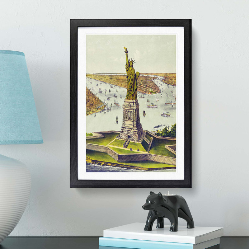 Illustration of the Statue of Liberty in New York - Picture Frame Graphic Art Print, 36cm H x 27cm W x 2cm D, Black Framed