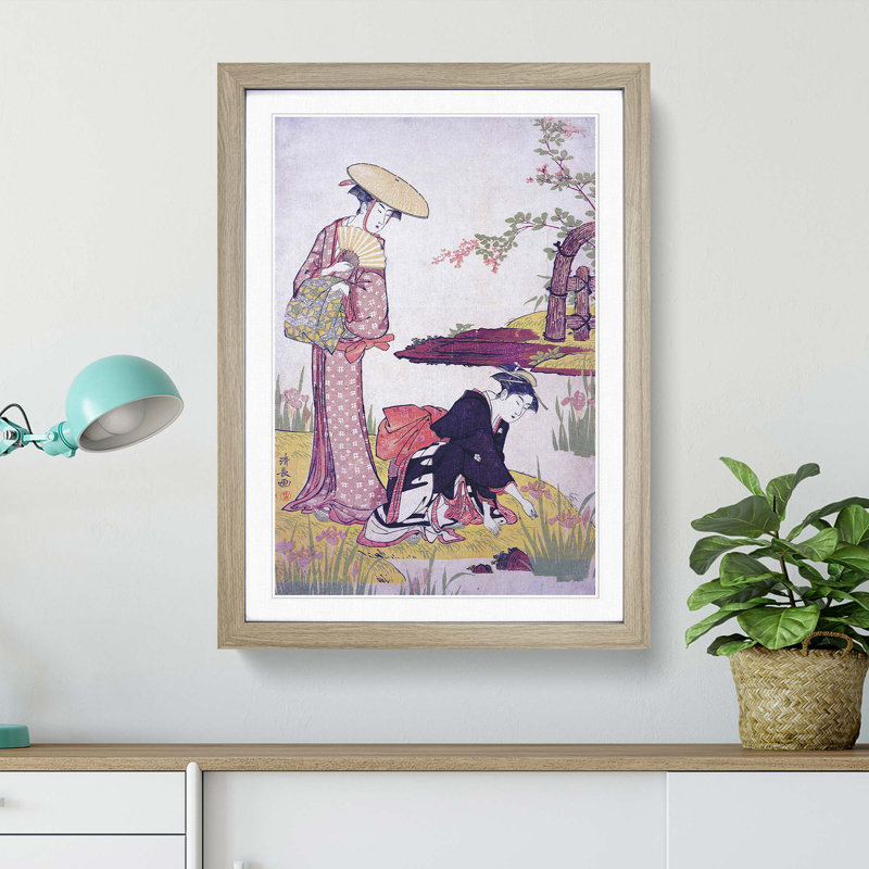 The Iris Garden by Torii Kiyonaga - Picture Frame Painting Print, 36cm H x 27cm W x 2cm D, Oak Framed