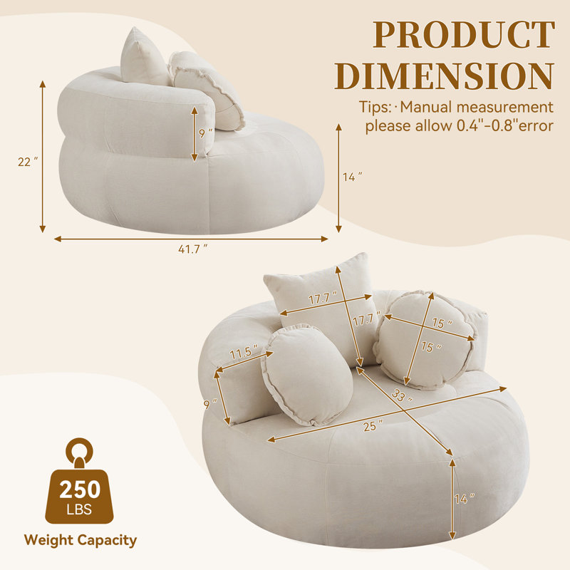 42" Low-Profile Floor Hugge Compression Chair, Beige, No