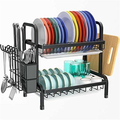 Belfry Kitchen Tier Black Dish Drainer Rack, Stainless Steel