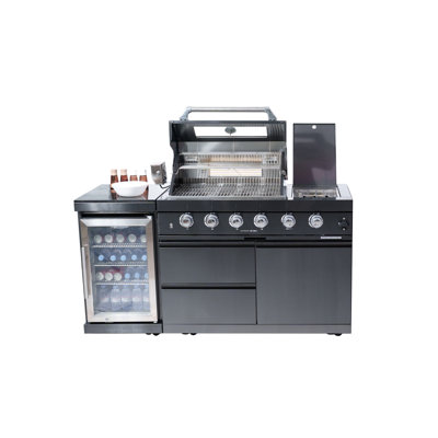 Barbecue 46 pouces avec 4 brûleurs et 72 000 îlots pour l'extérieur avec refroidisseur à vin, trousse, roulettes pour manœuvrer les lumières halogènes et le contrôle de la température