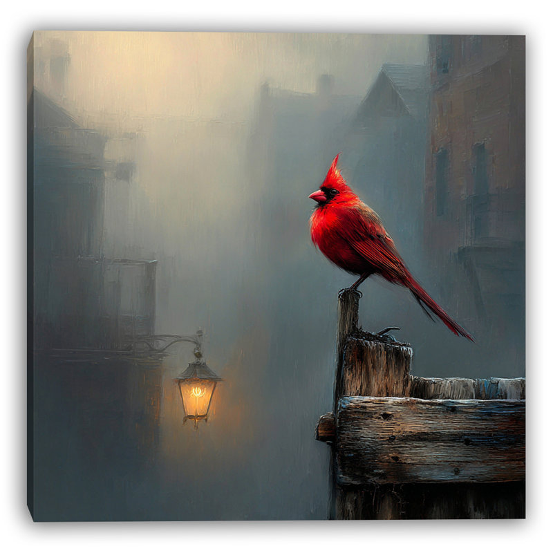 «City Cardinal in Winter Fog», art mural sur toile, H 40 po x l 40 po