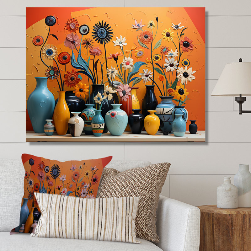 «Orange Boho Pottery Expressions II», art mural Boho, Toile tendue, H 24 po x l 32 po x P 1 po