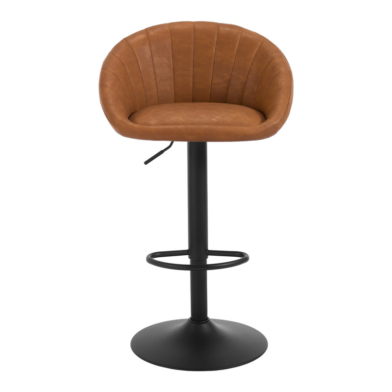 Swivel Upholstered Adjustable Height Bar Stool, Brown, 1