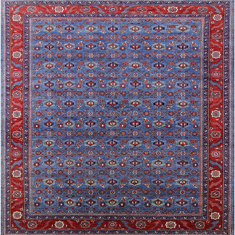 Tapis oriental bleu, Carré 5 pi