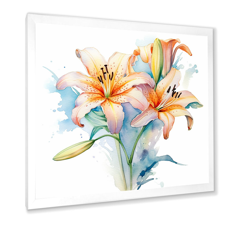 Aquarelle élégante lis pureté II sur toile, Cadre simple blanc, H 30 po x l 30 po x P 1 po