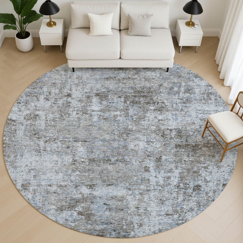 Premium Machine Washable Mayfield AMF2061 Abstract Rug, Blue, 8' Round