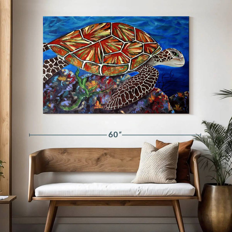 Splashy Sea Turtle, 34" H x 51" W