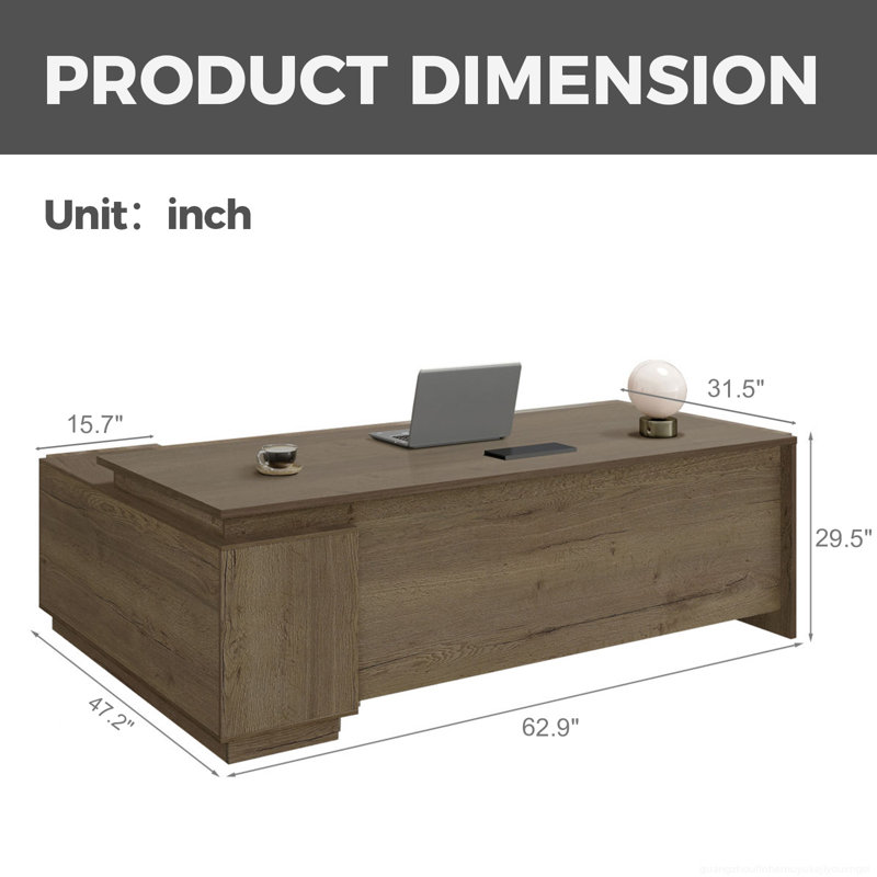 Executive L-Shaped Office Desk With Integrated Storage & Ergonomic Design, Gray
