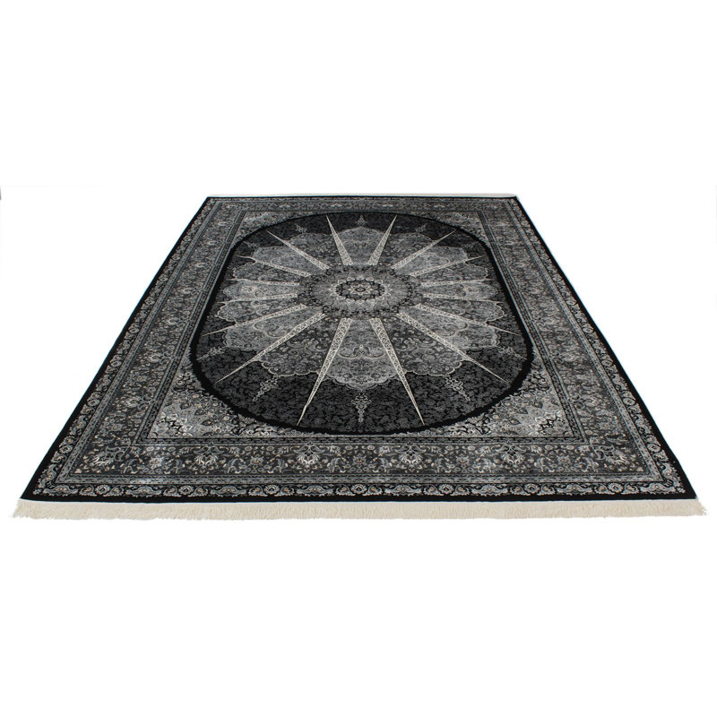 Tapis turc noir et ivoire Antep, Rectangle 6 pi 7 po x 9 pi 6 po