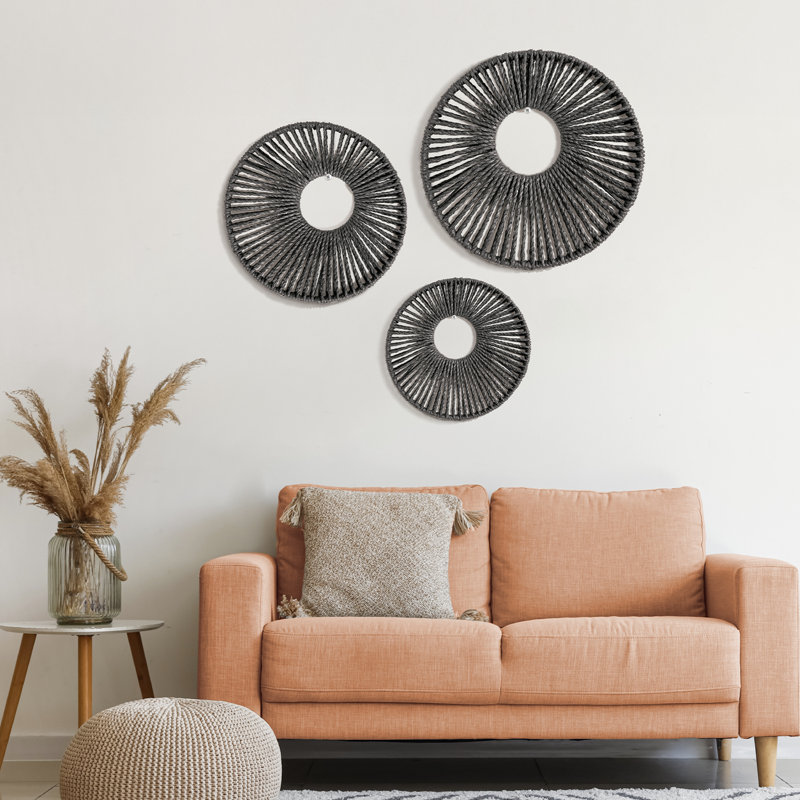 Molly Round Paper Rope Wall Decor Set of 3, Black