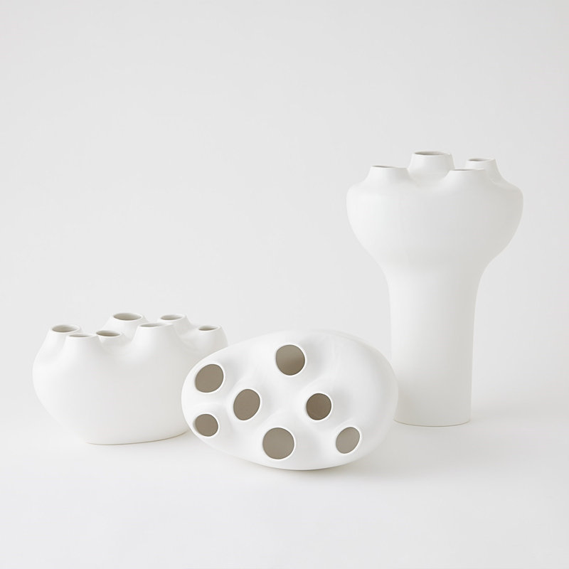 Geyser Handcrafted Earthenware Table Vase, White
