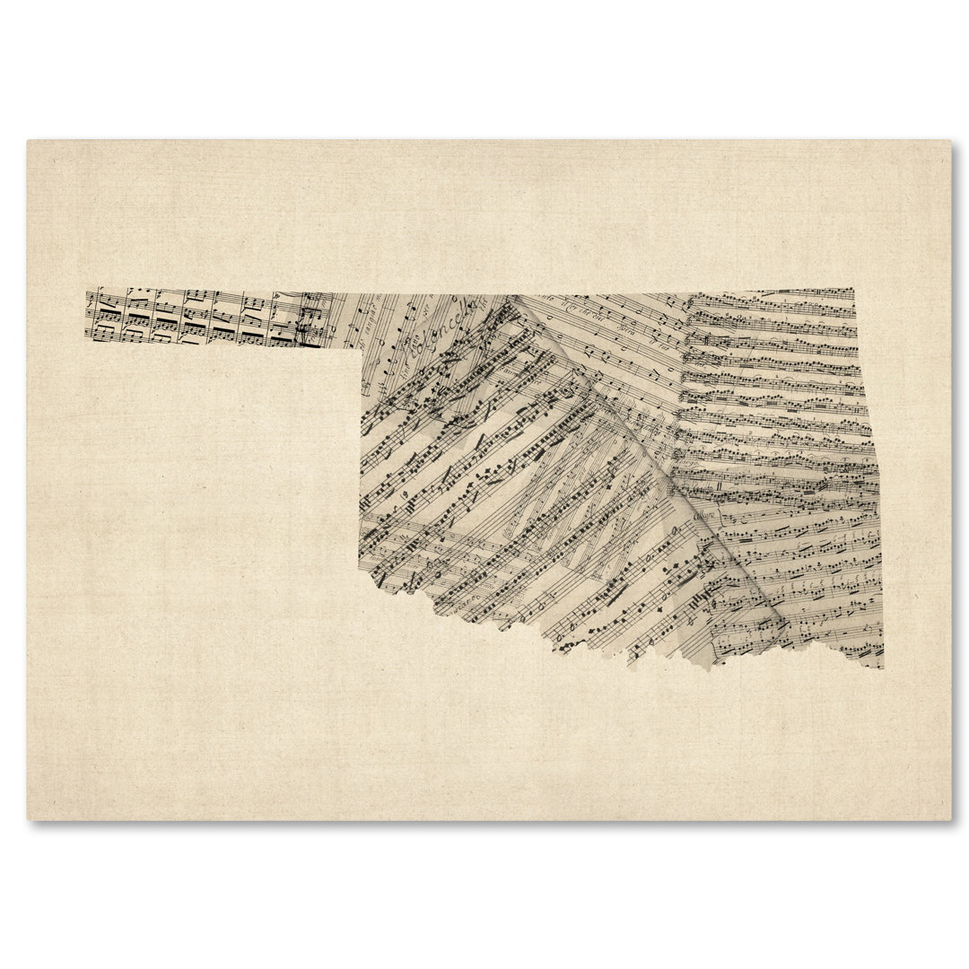 'Old Sheet Music Map of Oklahoma' Graphic Art on Wrapped Canvas 17 Stories 