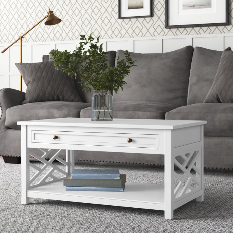 Table basse avec tiroir et tablette Coventry, Blanc