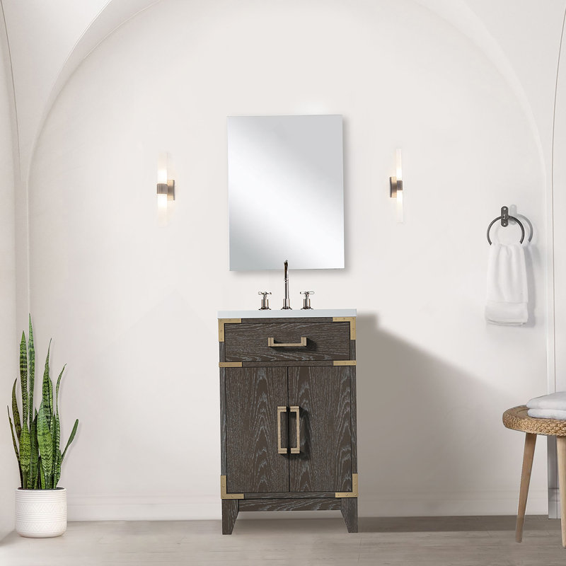 Meuble-lavabo simple 18 po P, comptoir en acrylique et Miroir, 20.05", Chêne brun