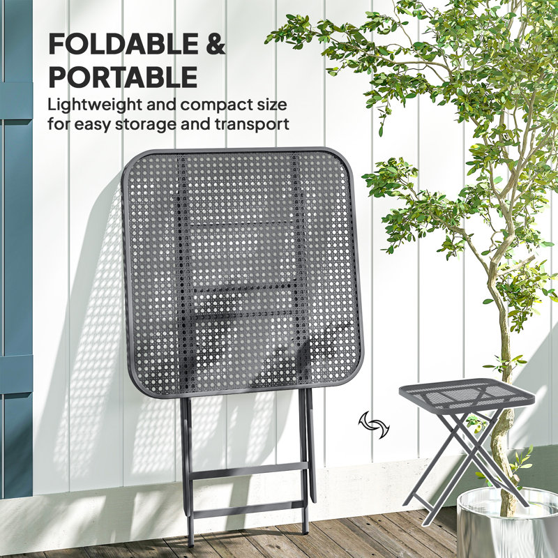 Table de patio pliante d'extérieur, table de bout en rotin, Gris clair