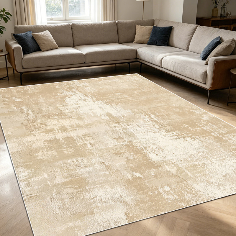 1PC Distressed Neutral Beige Abstract Textured area rugs for Living Room, Soft and Comfortable, Suitable for all seasons, easy-to-maintain, machine washable Indoor floor mat, Under Table Farmhouse suitable for Dining Table, Bedroom, Home Office,