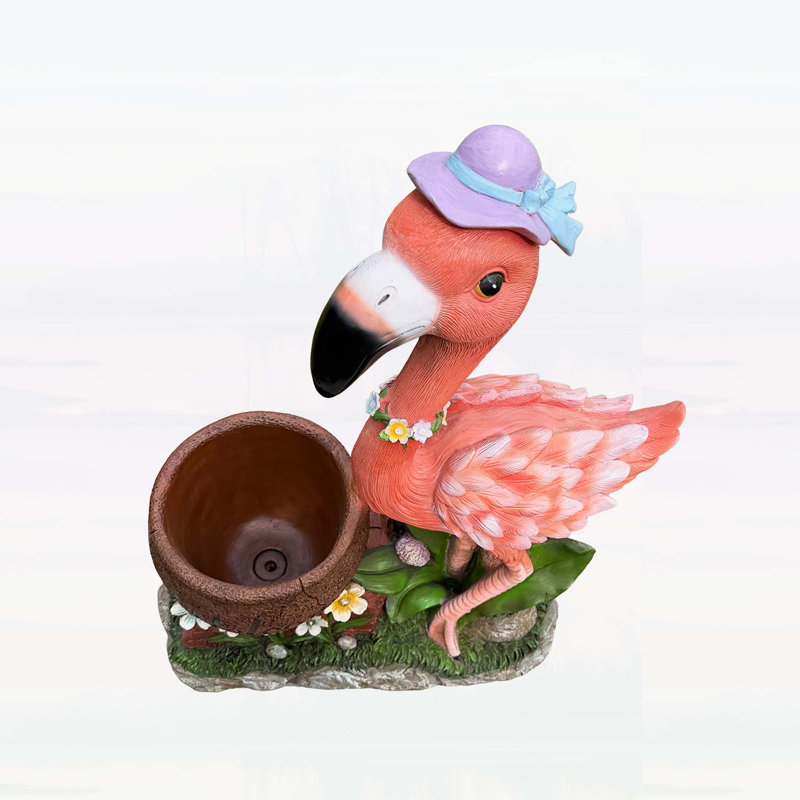 Playful Flamingo Outdoor Garden Sculpture with Built-in Planter, Unique Yard Decoration and Solar Light