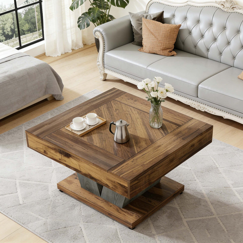 Table basse moderne Modern Wood, Brun rustique et noir