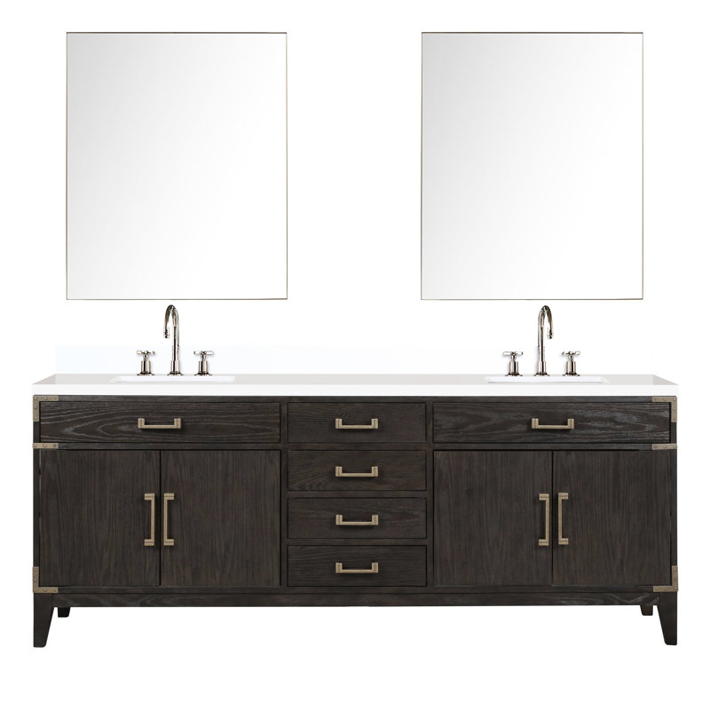 Meuble-lavabo double avec comptoir en marbre de culture, robinet et 36 miroirs - conception pratique, Noir