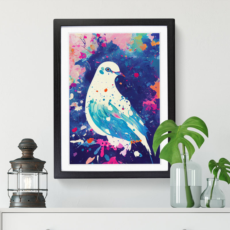 Carvalho Dove Bird Paint Splatter Vol.3 - Picture Frame Print, 46cm H x 34cm W x 2cm D, Black