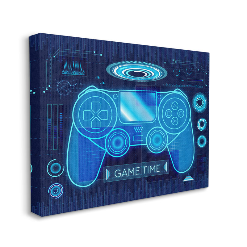 «Game Time Bold Blue», thème de jeu d'ordinateur par Ziwei Li - impression, Toile tendue, H 16 po x l 20 po x P 1,5 po