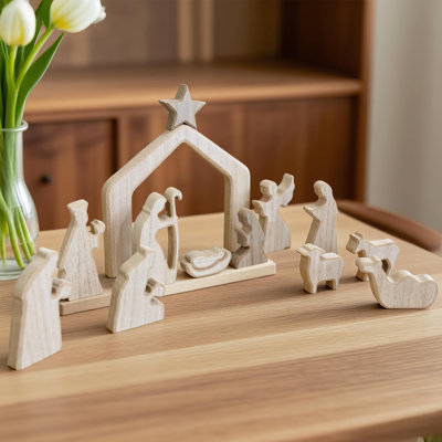 Wooden Christmas Nativity Scene Figurines 13pcs