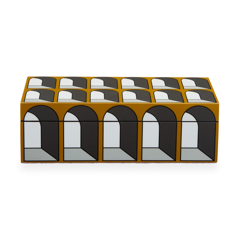 Arcade Lacquer Decorative Box, 2.5" H x 8" W x 4" D, Yellow
