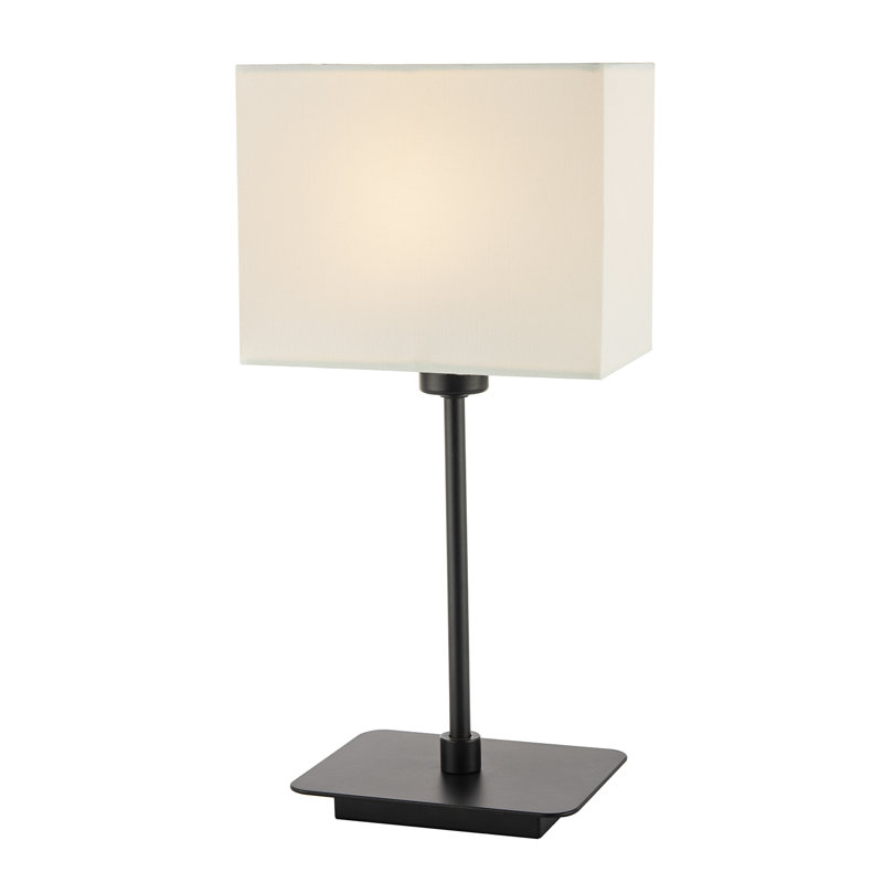 Contemporary Matte Black Bedside Table Lamp with White Cotton Fabric Shade by, Black 
