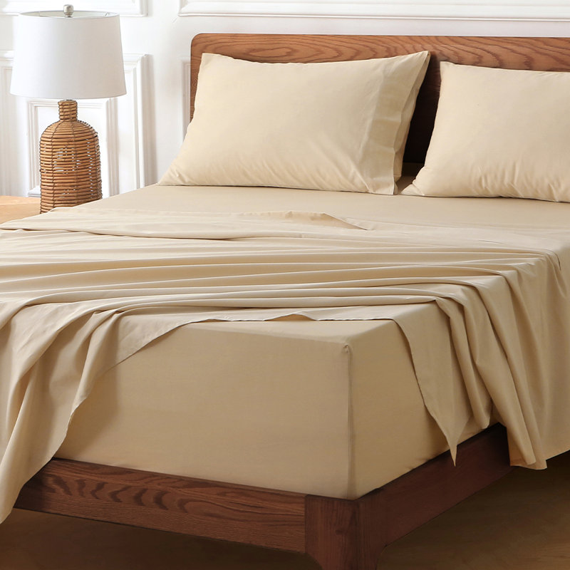 Hyprest 100% Cotton Floral Sheet Set with 18"–24" Extra Deep Pocket, King Sheet Set with 4 additional pieces, Beige