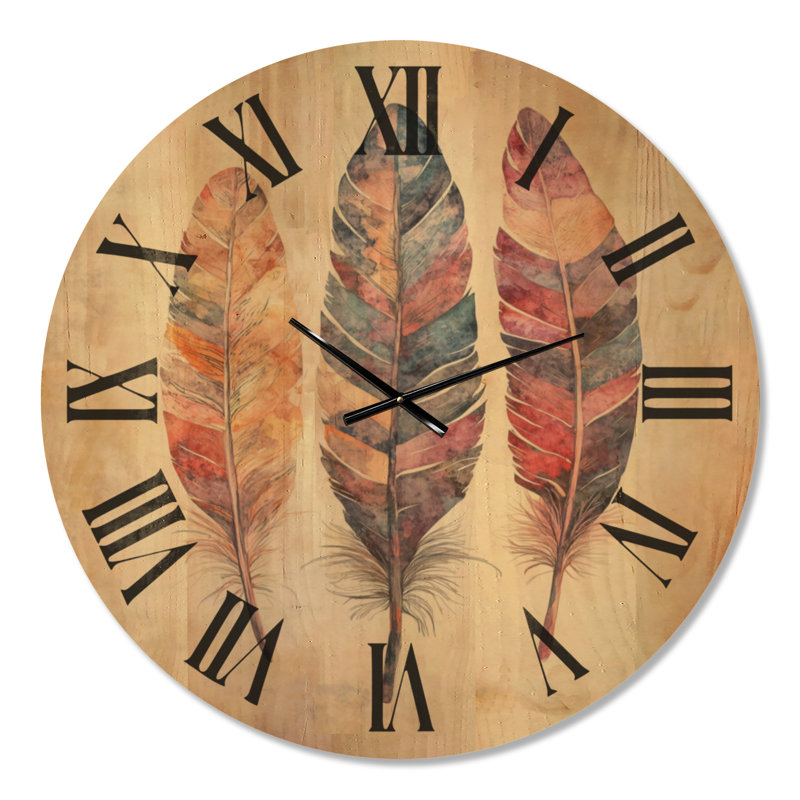 Très grande horloge murale en bois Boho - Free Spirit Feathers, Oversized
