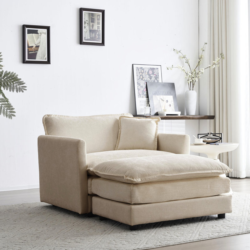 Fauteuil club de salon avec chenille beige, structure en bois, tissu respirant, fauteuil relaxant pour chambre à coucher moderne en chenille, structure solide, rembourrage moelleux, confortable pour différentes pièces