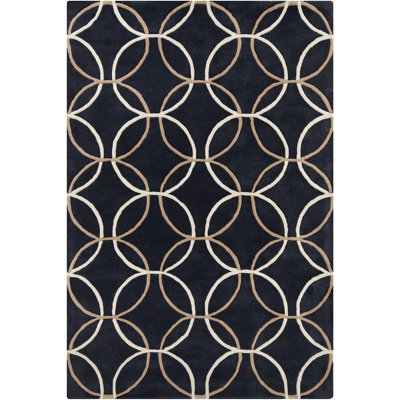 Cloral Authentic Hand-Tufted Handmade Dark Blue, Beige & White Modern Geometric Circles Wool Area Rug
