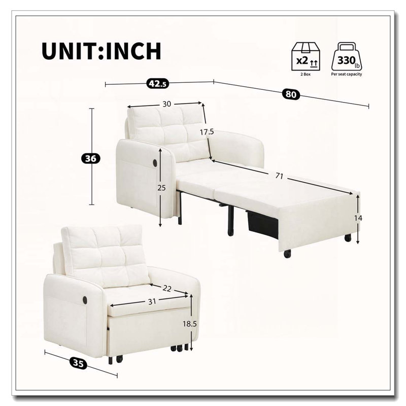 Canapé-lit 3 en 1, Beige