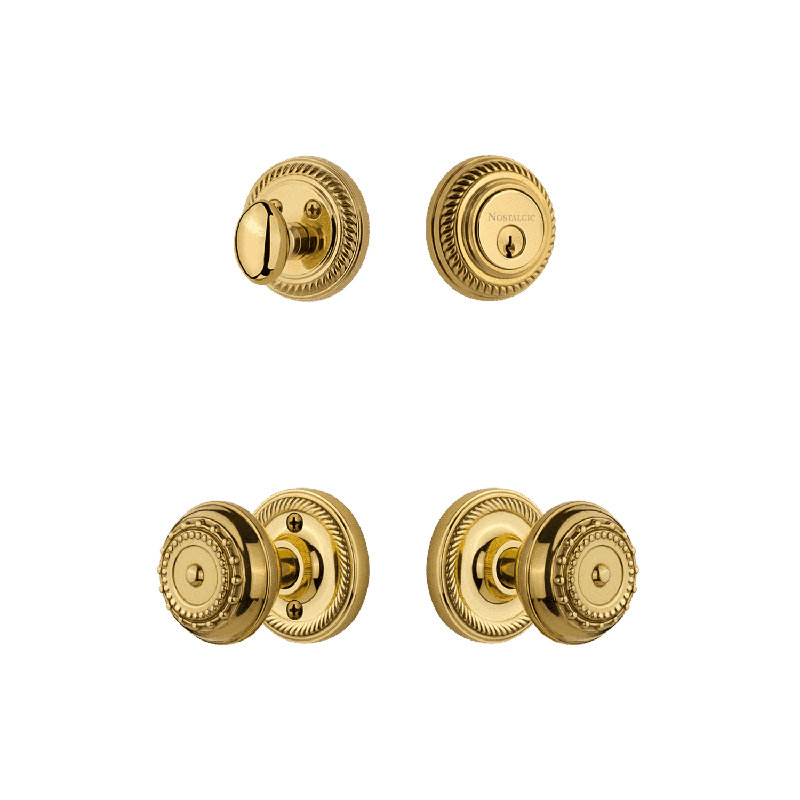 Nostalgic Warehouse Rope Rosette Entry Set with Meadows Knob, Unlacquered Brass, 2.375