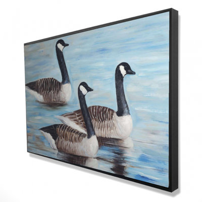 Canada Geese In Water Print On Canvas