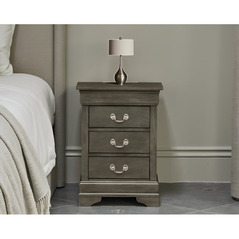 Sayre Gray 3 Drawers Nightstand, Gray