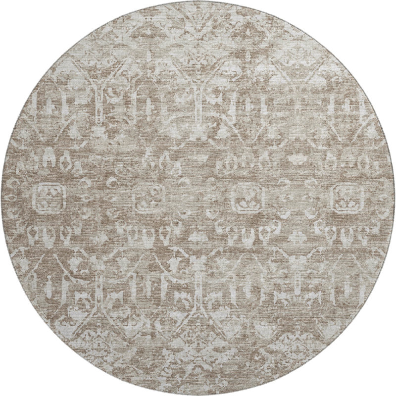 Premium Machine Washable Mayfield AMF40 Oriental Rug, Taupe, 8' Round