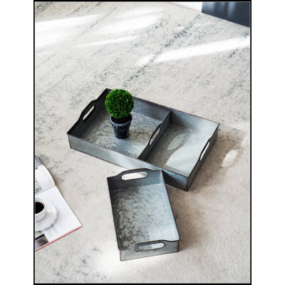 S/3 Decorative Galvanized Gray Nesting Trays