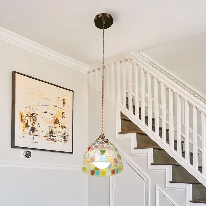 Luminaire suspendu en verre coloré à grille pour le vestibule de la chambre à coucher (ampoule e26 3 couleurs incluse)